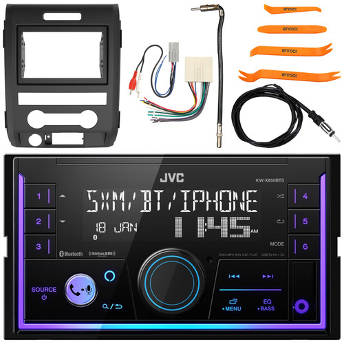 JVC KW-X850BTS Double DIN Bluetooth Mechless USB/AUX AM/FM Radio Digital Media Car Audio Stereo Receiver w/ Install Kit, Wiring Harness, Antenna Adapter, Antenna, Pry Tool Set (Fits 1998-2012 Ford)