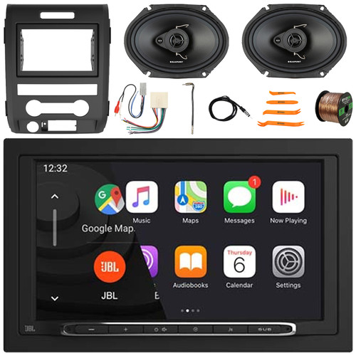 JBL Legend 700 7” Touchscreen Display Double DIN Mechless Bluetooth AM/FM Radio Receiver w/ Install Kit, 2x 6x8" 60W Max 3-Way Speakers, Wiring Harness, Antenna Adapter, Antenna, Wire, Pry Tool Set