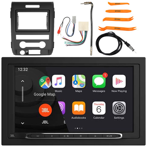 JBL Legend 700 7” Touchscreen Display Double DIN Mechless Bluetooth AM/FM Radio Receiver w/ Install Kit, Radio Wiring Harness, Antenna Adapter, Antenna, Pry Tool Set (Fits 1998-2012 Ford)