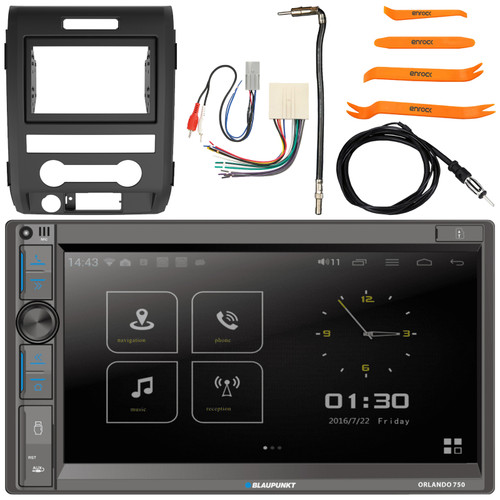Blaupunkt Orlando 750 6.9" Touchscreen Double DIN Bluetooth AM/FM Radio Car Audio Receiver w/ Install Kit, Wiring Harness, Antenna Adapter, Antenna, Pry Tool Set (Fits 1998-2012 Ford)