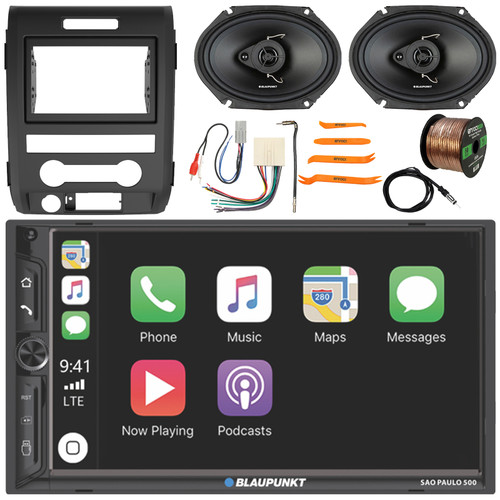 Blaupunkt SAO PAULO 500 7" Double Din Bluetooth MP3 Player USB AM/FM Radio Stereo Receiver w/ Install Kit, 2x 6x8" 60W Max 3-Way Speakers, Wiring Harness, Antenna Adapter, Antenna, Wire, Pry Tool Set