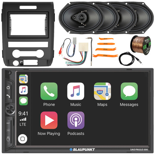 Blaupunkt SAO PAULO 500 7" Double Din Bluetooth MP3 Player USB AM/FM Radio Stereo Receiver w/ Install Kit, 4x 6x8" 60W Max 3-Way Speakers, Wiring Harness, Antenna Adapter, Antenna, Wire, Pry Tool Set