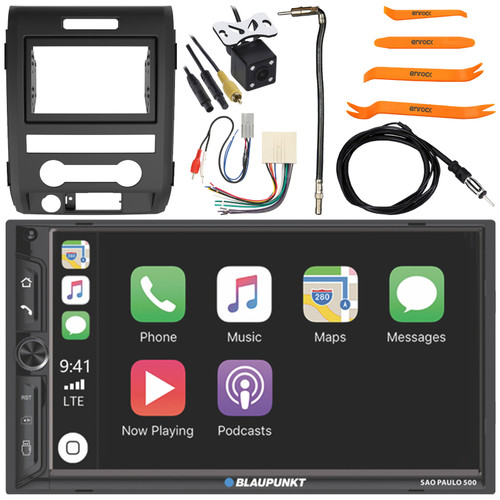 Blaupunkt SAO PAULO 500 7" Double Din Bluetooth USB MP3 Player AM/FM Radio Stereo Receiver w/ Install Kit, Wiring Harness, Antenna Adapter, Rear View Camera, Antenna, Pry Tool Set (1998-2012 Ford)