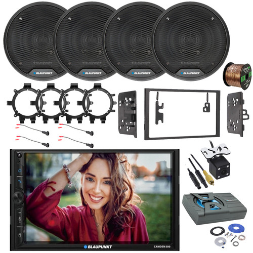 Blaupunkt CAMDEN 500 7" Touchscreen Double Din Bluetooth Stereo Receiver, 4x 6.5" 60W Speakers, Amplified Subwoofer w/Kit, Wire, Speaker Harness, Adapter, Radio Install Kit (98-08 GM Truck)