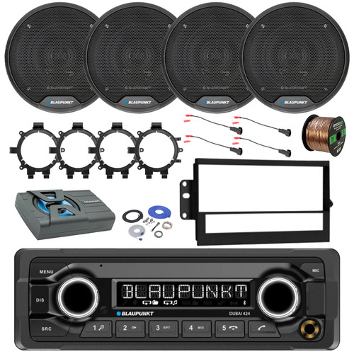 Blaupunkt DUBAI 424 Heavy Duty 24V Bluetooth AM/FM Stereo Reciever, 4x 6.5" 60W Speakers, Amplified Subwoofer w/Kit, Speaker Wire, Harness, Adapter, Radio Install Kit (98-08 GM Truck)