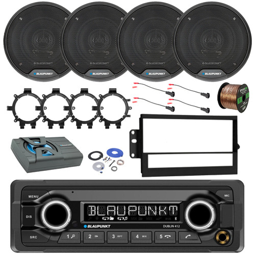 Blaupunkt DUBLIN 412 Heavy Duty USB Bluetooth MP3 Stereo Reciever, 4x 6.5" 60W Speakers, Amplified Subwoofer w/Kit, Speaker Wire, Harness, Adapter, Radio Install Kit (98-08 GM Truck)