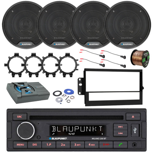 Blaupunkt Milano 200 BT Single Din Bluetooth CD Stereo Receiver, 4x 6.5" 60W Speakers, Amplified Subwoofer w/Kit, Speaker Wire, Harness, Adapter, Radio Install Kit (98-08 GM Truck)