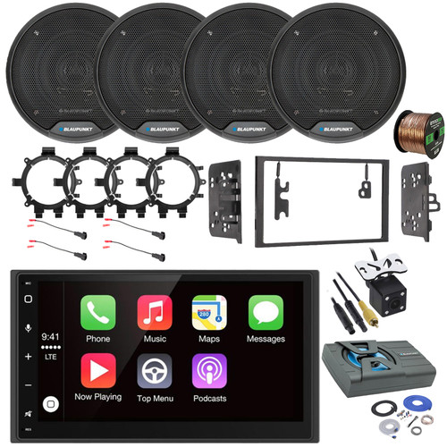 Blaupunkt MONTECARLO750 6.75" Double DIN Touchscreen Bluetooth AM/FM Receiver, 4x 6.5" 60W Speakers, Amplified Subwoofer w/Kit, Wire, Speaker Harness, Adapter, Install Kit (98-08 GM Truck)