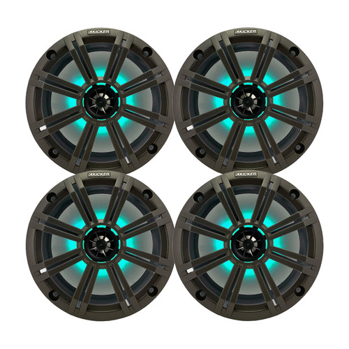 2 Pair (Qty 4) of Kicker 8" 300 Watt Max Power OEM Replacement Marine Multicolor LED Boat Audio Speakers with Charcoal Grilles