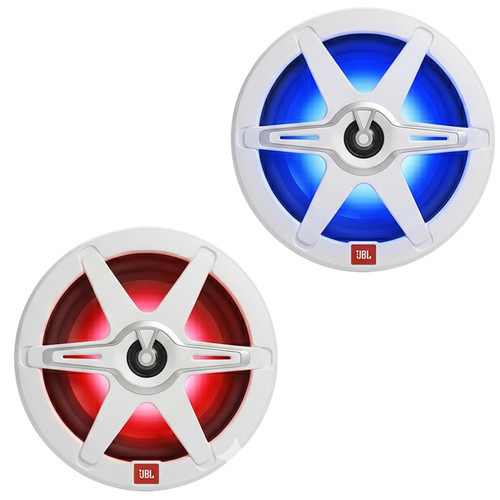 JBL 8" 450 Watt Peak Power 2-Way Marine OEM Replacement Multicolor LED Boat Audio Speakers w/White and Gray Grilles (Pair)