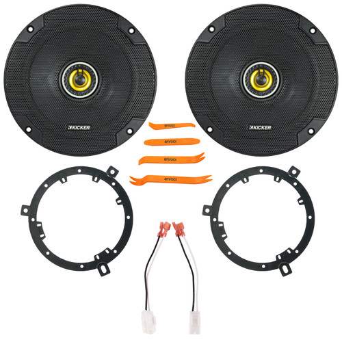 2x Kicker CSC65 CS Series 6.5" 300W Max Power 4 Ohm 2-Way Coaxial Car Audio Speakers, 2x 6" to 6.75" Speaker Adapter, Speaker Harness, Pry Tool Set (Bundle Fits Select 2007-2014 Jeep Wrangler JK)