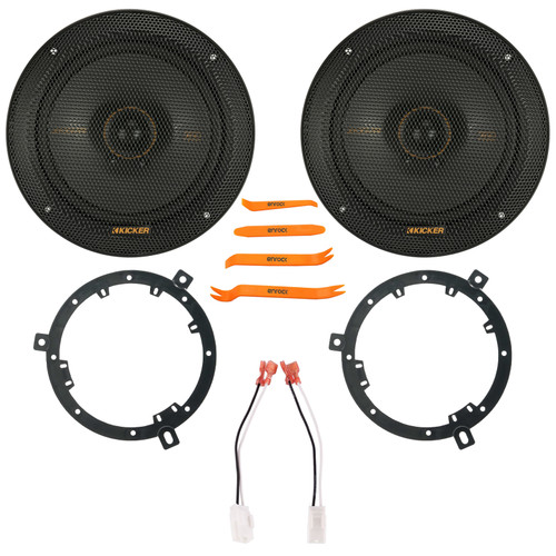 2x Kicker KSC650 KS-Series 6.5" 200 Watt Max 4-Ohm 2-Way Thin-Mount Car Audio Speakers, 2x 6" to 6.75" Speaker Adapter, Speaker Harness, Pry Tool Set (Bundle Fits Select 2007-2014 Jeep Wrangler JK)
