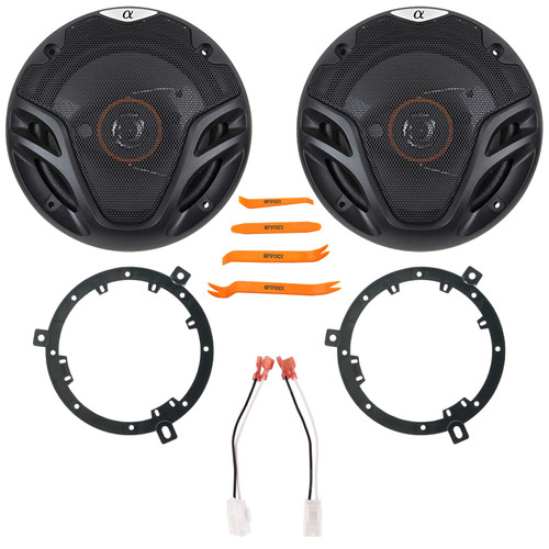 2x Alphasonik AS26 6.5" 350 Watts Max Power 3-Way Full-Range Coaxial Car Audio Speakers, 2x 6" to 6.75" Speaker Adapter, Speaker Harness, Pry Tool Set (Bundle Fits Select 2007-2014 Jeep Wrangler JK)
