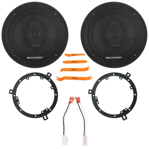 2x Blaupunkt BPS-XS650 6.5" 60 Watt Max Power 3-Way Slim Design Car Audio Speakers, 2x 6" to 6.75" Speaker Adapter, Speaker Harness, Pry Tool Set (Bundle Fits Select 2007-2014 Jeep Wrangler JK)