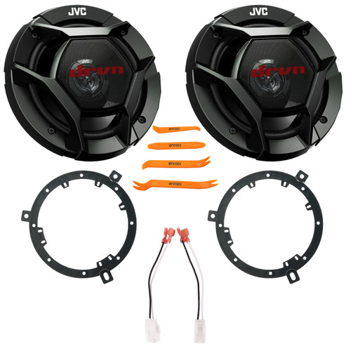 2x JVC CS-DR621 drvn DR Series 6.5" 300 Watt Max Power 2-Way Coaxial Car Audio Speakers, 2x 6" to 6.75" Speaker Adapter, Speaker Harness, Pry Tool Set (Bundle Fits Select 2007-2014 Jeep Wrangler JK)