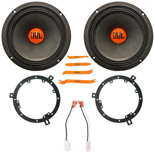 2x JBL SHOCKWAVE150W65 6.5" 300 Watt Max Power Midrange Woofer Car Audio Speakers, 2x 6" to 6.75" Speaker Adapter, Speaker Harness, Pry Tool Set (Bundle Fits Select 2007-2014 Jeep Wrangler JK)