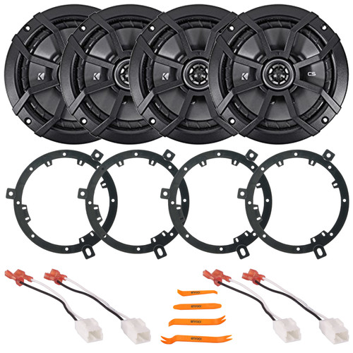 4x Kicker 43CSC654 CS Series 6.5" 600 Watt Max Power 2-Way Coaxial Car Audio Speakers, 4x 6" to 6.75" Speaker Adapter, 2x Speaker Harness, Pry Tool Set (Bundle Fits Select 2007-2014 Jeep Wrangler JK)