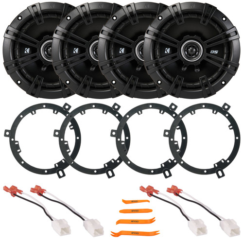 4x Kicker 43DSC6504 6.5" 240 Watt Max Power 2-Way 4-Ohm Coaxial Car Audio Speakers, 4x 6" to 6.75" Speaker Adapter, 2x Speaker Harness, Pry Tool Set (Bundle Fits Select 2007-2014 Jeep Wrangler JK)