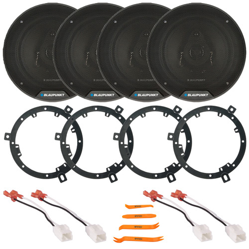 4x Blaupunkt BPS-ES650 6.5" 60 Watt Max Power 3-Way Car Audio Speakers, 4x 6" to 6.75" Speaker Adapter, 2x Speaker Harness, Pry Tool Set (Bundle Fits Select 2007-2014 Jeep Wrangler JK)