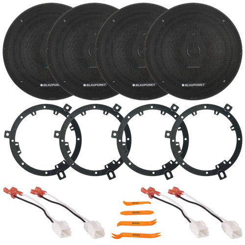 4x Blaupunkt BPS-XS650 6.5" 60 Watt Max Power 3-Way Slim Design Car Audio Speakers, 4x 6" to 6.75" Speaker Adapter, 2x Speaker Harness, Pry Tool Set (Bundle Fits Select 2007-2014 Jeep Wrangler JK)