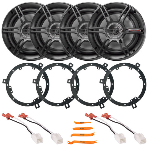 4x Crunch CS65C 6.5" 300 Watt Max Power 2-Way Full-Range Car Audio Component Speakers, 4x 6" to 6.75" Speaker Adapter, 2x Speaker Harness, Pry Tool Set (Bundle Fits Select 2007-2014 Jeep Wrangler JK)