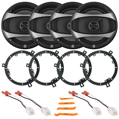 4x Dual Electronics D65SP 6.5" 100 Watt Max Power 2-Way Car Audio Speakers, 4x 6" to 6.75" Speaker Adapter, 2x Speaker Harness, Pry Tool Set (Bundle Fits Select 2007-2014 Jeep Wrangler JK)