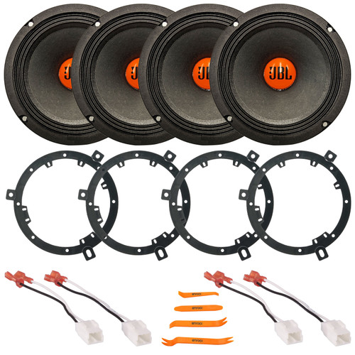 4x JBL SHOCKWAVE150W65 6.5" 300 Watt Max Power Midrange Woofer Car Audio Speakers, 4x 6" to 6.75" Speaker Adapter, 2x Speaker Harness, Pry Tool Set (Bundle Fits Select 2007-2014 Jeep Wrangler JK)