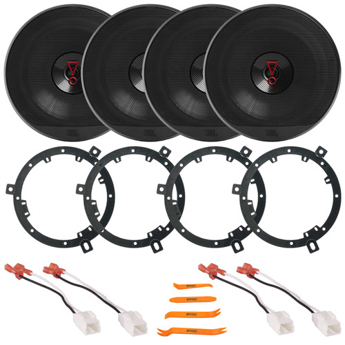 4x JBL Stage3 627 6.5" 225 Watt Max Power 2-Way Coaxial Car Audio Speakers, 4x 6" to 6.75" Speaker Adapter, 2x Speaker Harness, Pry Tool Set (Bundle Fits Select 2007-2014 Jeep Wrangler JK)
