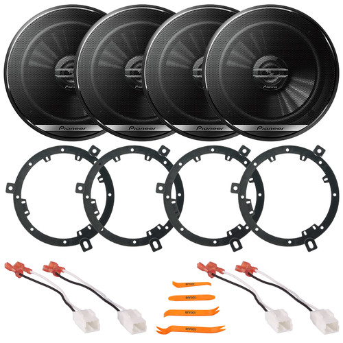 4x Pioneer TS-G1620F 6.5" 300 Watt Max Power 2-Way Coaxial Car Audio Speakers, 4x 6" to 6.75" Speaker Adapter, 2x Speaker Harness, Pry Tool Set (Bundle Fits Select 2007-2014 Jeep Wrangler JK)