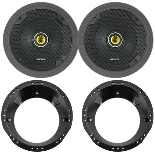 2x Kicker CSC65 CS Series 6.5" 300W Max 2-Way Coaxial Speakers, 2x 6.5" Adjustable Speaker Baffle, 2x Speaker Adapter for 6.5" to 6.75" Speakers (Bundle Fits 1996-2013 Harley Davidson Motorcycles)