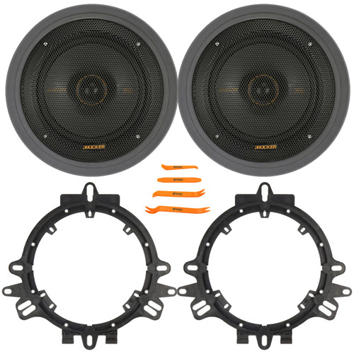 2x Kicker KS-Series KSC650 6.5" 200 Watt Max Power 4-Ohm 2-Way Thin-Mount Car Audio Speakers, 2x Speaker Mounting Spacer Adapters, 2x Speaker Baffle, Pry Tool Set (Fits GM, Ford & More Vehicles)