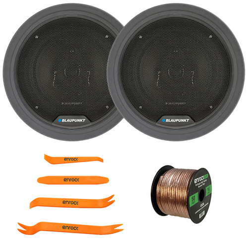 2x Blaupunkt BPS-ES650 6.5" 60 Watt Max Power 3-Way Car Audio Speakers, 2x 6.5" Adjustable Speaker Baffle, Pry Tool Set, 50 Feet 16 Gauge Speaker Wire