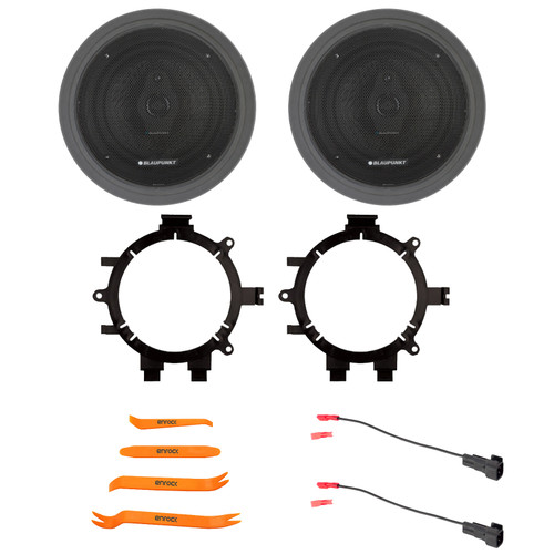 2x Blaupunkt BPS-XS650 6.5" 60 Watt Max Power 3-Way Slim Design Car Audio Speakers, 2x Speaker Adaptors, Speaker Wire Harness, 2x Adjustable Speaker Baffle, Pry Tool Set (Fits 1995-2005 GM Vehicles)