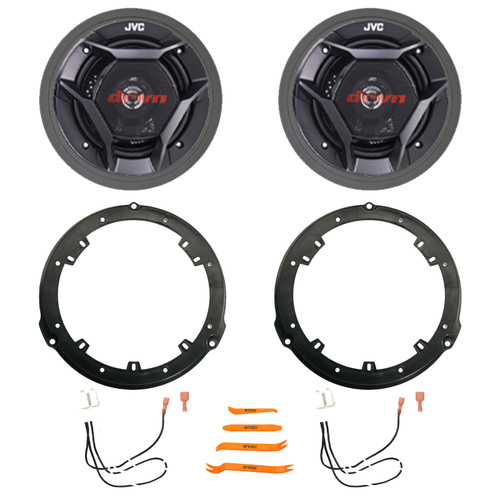 2x JVC CS-DR621 drvn DR Series 6.5" 300 Watt Max 2-Way Coaxial Car Audio Speakers, 2x 6.5" Speaker Wire Wall Plate, 2x 4-Way Speaker Harness Connector, 2x 6.5" Adjustable Speaker Baffle, Pry Tool Set
