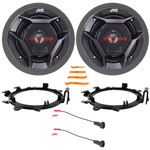 2x JVC CS-DR621 drvn DR Series 6.5" 300W Max 2-Way Coaxial Car Audio Speakers, 2x Speaker Mounting Bracket Adaptors, Speaker Wire Harness, 2x Speaker Baffle, Pry Tool Set (Fits 1995-2009 GM Vehicles)