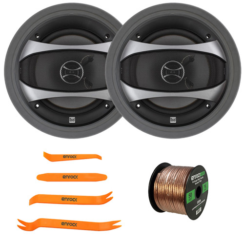 2x Dual Electronics D65SP 6.5" 100 Watt Max Power 2-Way Car Audio Speakers, 2x 6.5" Adjustable Speaker Baffle, Pry Tool Set, 50 Feet 16 Gauge Speaker Wire