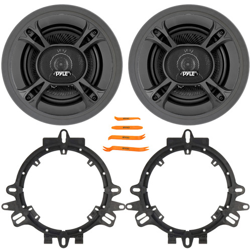 2x Pyle PL613BK 6.5" 300 Watt Max Power 3-Way Triaxial Car Audio Component Stereo Speakers w/Mounting Spacer Adapters + Adjustable Speaker Baffle, Pry Tool Set (Bundle Fits GM, Ford & More Vehicles)