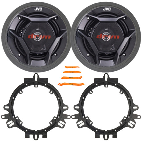2x JVC CS-DR621 drvn DR Series 6.5" 300 Watt Max Power 2-Way Coaxial Car Audio Speakers w/Mounting Spacer Adapters + Adjustable Speaker Baffle, Pry Tool Set (Bundle Fits GM, Ford & More Vehicles)