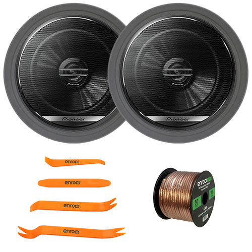 2x Pioneer TS-G1620F 6.5" 300 Watt Max Power 2-Way Coaxial Car Audio Speakers, 2x 6.5" Adjustable Speaker Baffle, Pry Tool Set, 50 Feet 16 Gauge Speaker Wire