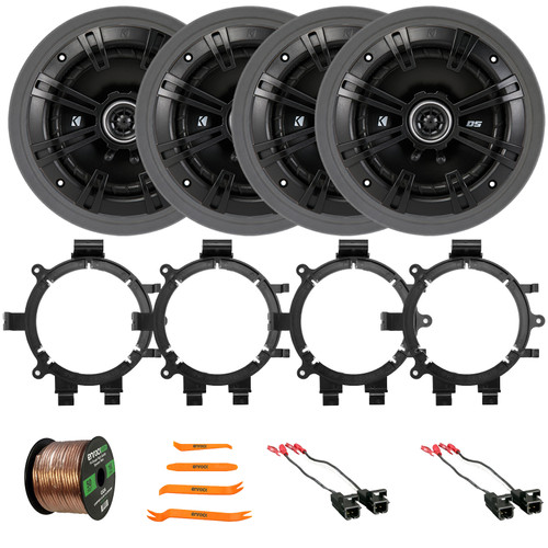 4x Kicker 43DSC6504 6.5" 240W Max 2-Way 4-Ohm Coaxial Car Speakers, 4x Speaker Mounting Bracket Adaptors, 2x Speaker Wire Harness, 4x Speaker Baffle, Wire, Pry Tool Set (Fits 1995-2009 GM Vehicles)