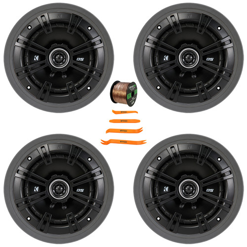 4x Kicker 43DSC6504 6.5" 240 Watt Max Power 2-Way 4-Ohm Coaxial Car Audio Speakers, 4x 6.5" Adjustable Speaker Baffle, Pry Tool Set, 50 Feet 16 Gauge Speaker Wire