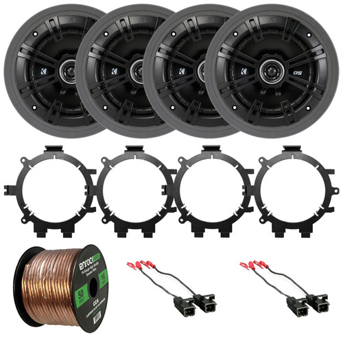 4x Kicker 43DSC6504 6.5" 240W Max 2-Way 4-Ohm Coaxial Car Audio Speakers, 4x Speaker Mounting Bracket Adaptor, 2x Speaker Wire Harness, Wire, 4x Adjustable Speaker Baffle (Fits 1995-2009 GM Vehicles)