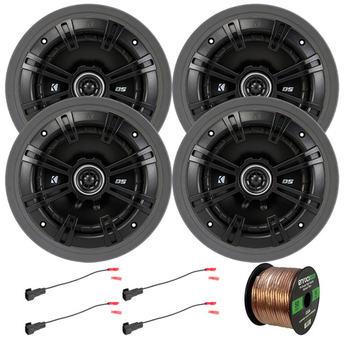 4x Kicker 43DSC6504 6.5" 240 Watt Max Power 2-Way 4-Ohm Coaxial Car Audio Speakers, 2x Speaker Wire Harness, 4x 6.5" Adjustable Speaker Baffle, 50 Feet 16 Gauge Speaker Wire (Fits 1988-up GM Vehicles)