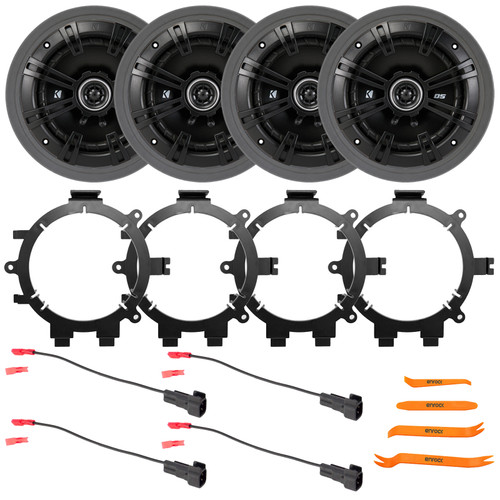 4x Kicker 43DSC6504 6.5" 240W Max 2-Way 4-Ohm Coaxial Speakers, 4x Speaker Mounting Bracket Adaptor, 2x Speaker Wire Harness, 4x Adjustable Speaker Baffle, Pry Tool Set (Fits 1995-2009 GM Vehicles)