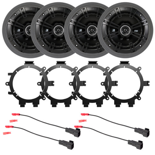 4x Kicker 43DSC6504 6.5" 240 Watt Max Power 2-Way 4-Ohm Coaxial Car Audio Speakers, 4x 5.25" or 6.5" Speaker Mounting Bracket Adaptor, 2x Speaker Wire Harness, 4x Adjustable Speaker Baffle (1995-2009)