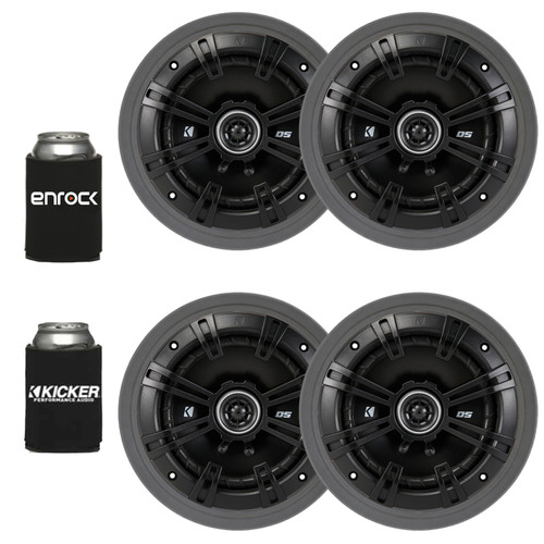 4x Kicker 43DSC6504 6.5" 240 Watt Max Power 2-Way 4-Ohm Coaxial Car Audio Speakers, 4x 6.5" Adjustable Speaker Baffle, Enrock and Kicker Koozie Holder Gift