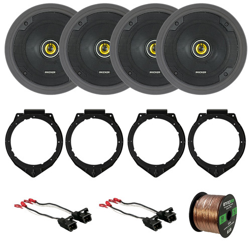 4x Kicker CSC65 CS Series 6.5" 300 Watt Max Power 4 Ohm 2-Way Coaxial Car Audio Speakers, 4x Speaker Adapter, 2x Speaker Wire Harness, Wire, 4x Adjustable Speaker Baffle (Bundle Fits 2005-Up GM Multi)