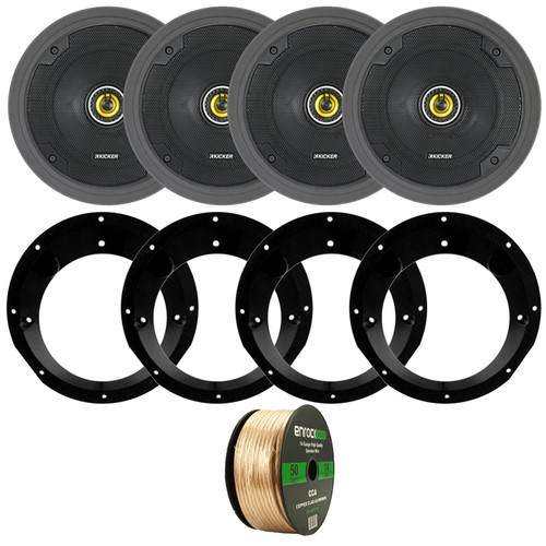 4x Kicker CSC65 CS Series 6.5" 300 Watt Max Power 4 Ohm 2-Way Coaxial Speakers, 4x Speaker Adapter, 4x 6.5" Adjustable Speaker Baffle, Speaker Wire (Bundle Fits 1996-2013 Harley Davidson Motorcycles)