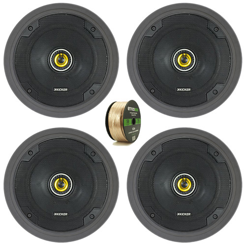 4x Kicker CSC65 CS Series 6.5" 300 Watt Max Power 4 Ohm 2-Way Coaxial Car Audio Speakers, 4x 6.5" Adjustable Speaker Baffle, 50 Feet 14 Gauge Speaker Wire