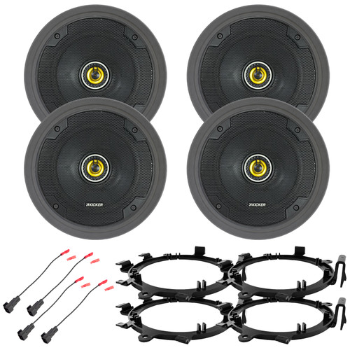 4x Kicker CSC65 CS Series 6.5" 300W Max Power 2-Way Coaxial Car Audio Speakers, 4x Speaker Mounting Bracket Adaptors, 2x Speaker Wire Harness, 4x Adjustable Speaker Baffle (Fits 1995-2009 GM Vehicles)